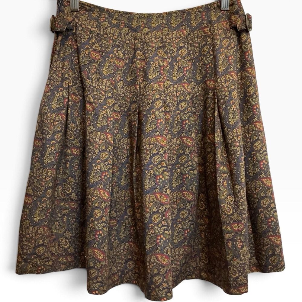 GAP Vintage 90s Paisley Pleated Skirt Grunge Revival Brown Size 9/10 Buckles 6